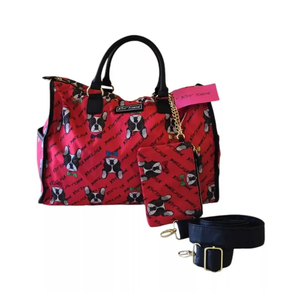 Betsey Johnson French Bulldog Weekender Duffel Travel Zip Carry-on Nylon Bag